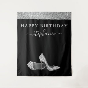 Silver Glitzer High Heels Geburtstag Hintergrund Wandteppich