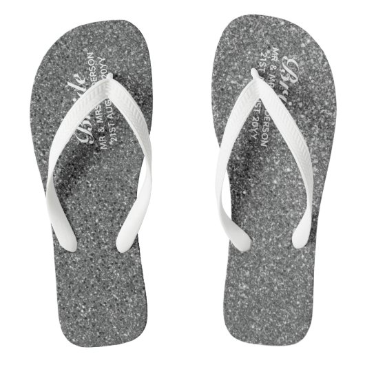SILVER Glitzer Hochzeit Flipflops BRIDE, Strand Badesandalen (Fußbett)