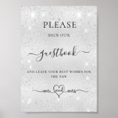 Silver Glitzer Hochzeitsgast-Zeichen Poster (Vorne)