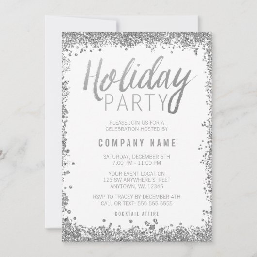 Silver Glitzer Holiday Party Einladungen (Vorderseite)