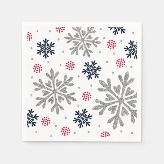 Silver Glitzer Holiday Snowflake Serviette (Vorderseite)