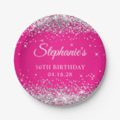 Silver Glitzer Hot Pink 30. Geburtstag Pappteller (Vorderseite)