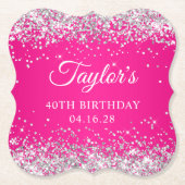 Silver Glitzer Hot Pink 40. Geburtstag Untersetzer (Vorderseite)