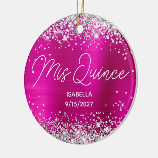 Silver Glitzer Hot Pink Extravagant Mis Quince Fot Keramik Ornament (Links)