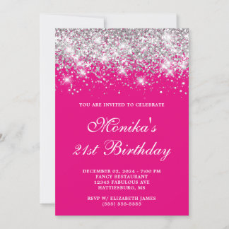 Silver Glitzer Hot Pink Fett 21. Geburtstag Einladung