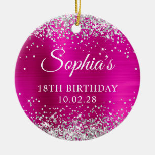 Silver Glitzer Hot Pink Foil 18. Geburtstag Foto Keramik Ornament