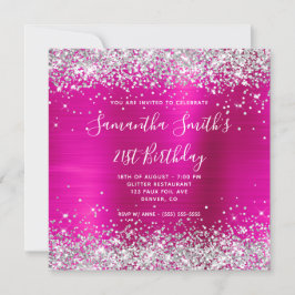 Silver Glitzer Hot Pink Foil 21. Geburtstag Einladung