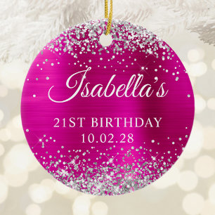 Silver Glitzer Hot Pink Foil 21. Geburtstag Foto Keramik Ornament