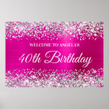 Silver Glitzer Hot Pink Foil 40. Geburtstag Willko