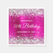 Silver Glitzer Hot Pink Foil 50. Geburtstag Serviette (Vorderseite)