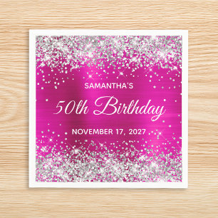 Silver Glitzer Hot Pink Foil 50. Geburtstag Serviette