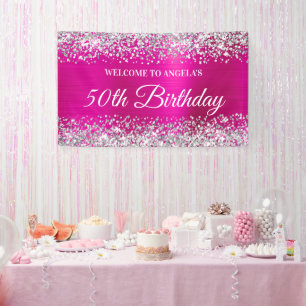 Silver Glitzer Hot Pink Foil 50. Geburtstag Willko Banner