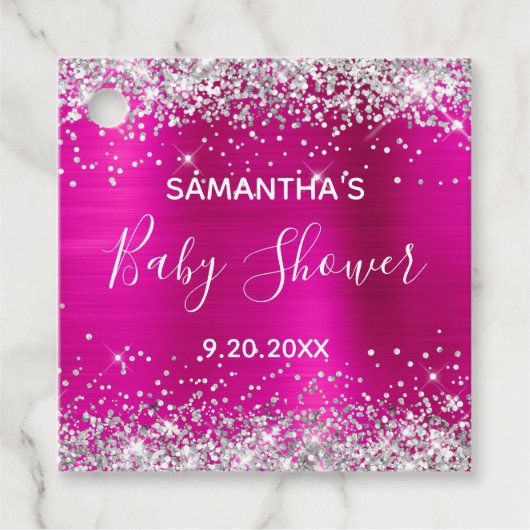 Silver Glitzer Hot Pink Foil Baby Geschenkanhänger (Vorderseite)