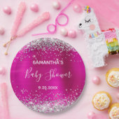 Silver Glitzer Hot Pink Foil Babydusche Pappteller (Party)