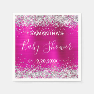 Silver Glitzer Hot Pink Foil Babydusche Serviette