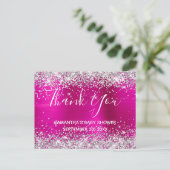 Silver Glitzer Hot Pink Foil Babydusche Vielen Dan Postkarte (Stehend Vorderseite)