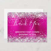 Silver Glitzer Hot Pink Foil Babydusche Vielen Dan Postkarte (Vorne/Hinten)