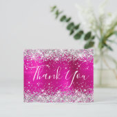 Silver Glitzer Hot Pink Foil Babydusche Vielen Dan Postkarte (Stehend Vorderseite)