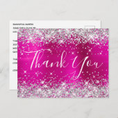 Silver Glitzer Hot Pink Foil Babydusche Vielen Dan Postkarte (Vorne/Hinten)