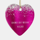 Silver Glitzer Hot Pink Foil Bat Mitzvah Keramik Ornament (Rechts)