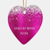 Silver Glitzer Hot Pink Foil Bat Mitzvah Keramik Ornament (Links)