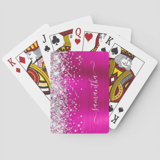 Silver Glitzer Hot Pink Foil Girly Signature Spielkarten (Rückseite)