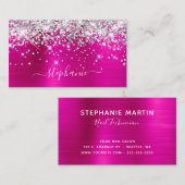 Silver Glitzer Hot Pink Foil Girly Signature Visitenkarte (Vorne/Hinten)