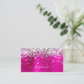 Silver Glitzer Hot Pink Foil Girly Signature Visitenkarte (Stehend Vorderseite)