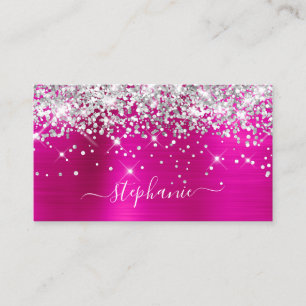 Silver Glitzer Hot Pink Foil Girly Signature Visitenkarte