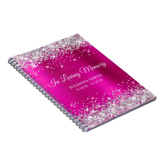 Silver Glitzer Hot Pink Foil Memorial Gästebuch Notizblock (Rechte Seite)