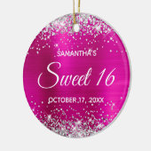 Silver Glitzer Hot Pink Foil Sweet 16 Birthday Keramik Ornament (Links)