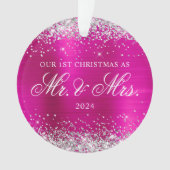 Silver Glitzer Hot Pink Foil Unser 1. Weihnachtsfe Ornament (Vorderseite)