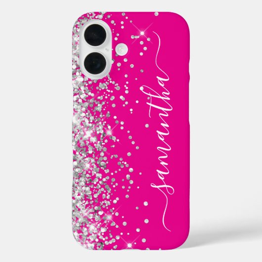 Silver Glitzer Hot Pink Girly Signature Case-Mate iPhone Hülle (Rückseite)