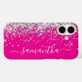 Silver Glitzer Hot Pink Girly Signature Case-Mate iPhone Hülle (Rückseite (Horizontal))