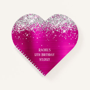 Silver Glitzer Hot Pink Glam Herz 12. Geburtstag Notizblock