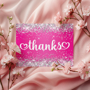Silver Glitzer Hot Pink Hearts Sweet 16 Danke Postkarte