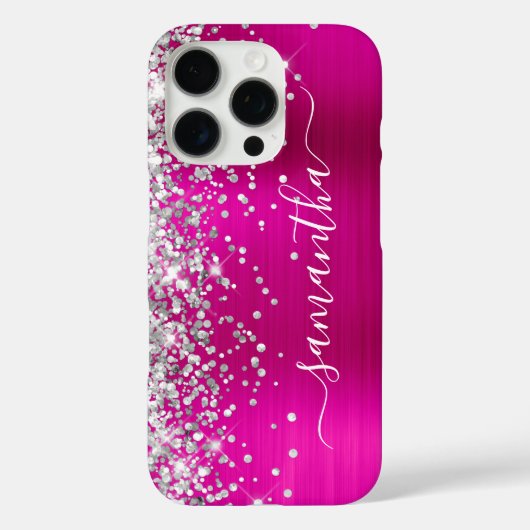 Silver Glitzer Hot Pink Metallic Girly Signature Case-Mate iPhone Hülle (Rückseite)