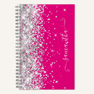 Silver Glitzer Hot Pink Moderne Girly Signature Notizblock
