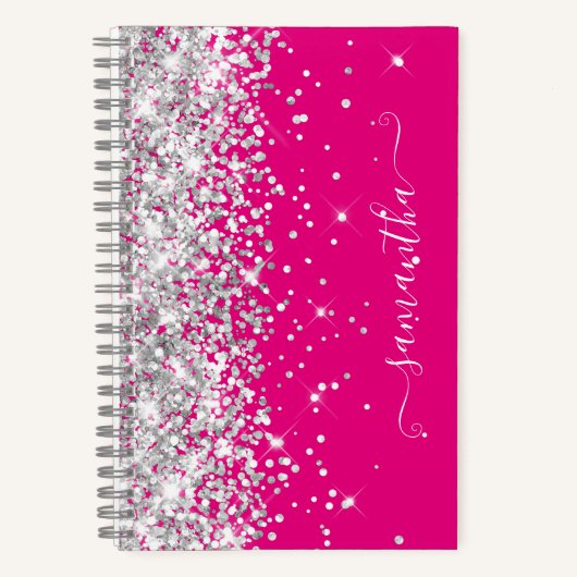 Silver Glitzer Hot Pink Moderne Girly Signature Notizblock (Vorderseite)