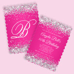 Silver Glitzer Hot Pink Monogram 50. Geburtstag Einladung<br><div class="desc">Eine elegante mit Monogramm 50. Geburtstags-12x18 Einladung für sie. Imitate glänzen silberfarbenen Glitzer mit Glitzern gegen ein leuchtend heiß rosa ombre grafisches Bild. Die weiße klassische extravagante Kalligraphie des Monogramms kann individuell angepasst werden. All die glitzernden, funkelnd Elemente in diesem modernen, mädchenhaften Design sind digitale Grafiken, die wie ein Foto...</div>