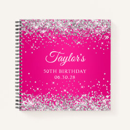 Silver Glitzer Hot Pink Ombre 50th Birthday Guest Notizblock