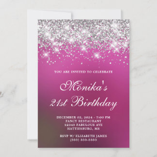 Silver Glitzer Hot Pink Ombre Bold 21. Geburtstag Einladung