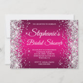 Silver Glitzer Hot Pink Ombre Extravagant Monogram Einladung (Vorderseite)