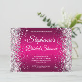 Silver Glitzer Hot Pink Ombre Extravagant Monogram Einladung (Stehend Vorderseite)