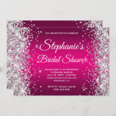 Silver Glitzer Hot Pink Ombre Extravagant Monogram Einladung (Vorne/Hinten)