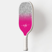 Silver Glitzer Hot Pink Ombre Name Pickleball Schläger (Links)