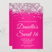 Silver Glitzer Hot Pink Ombre Sweet 16 Einladung (Vorne/Hinten)