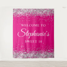 Silver Glitzer Hot Pink Sweet 16 Geburtstag Willko