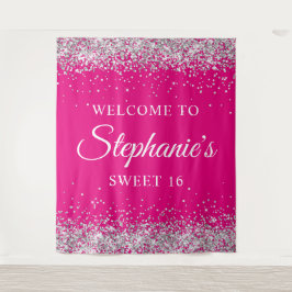 Silver Glitzer Hot Pink Sweet 16 Geburtstag Willko Wandteppich