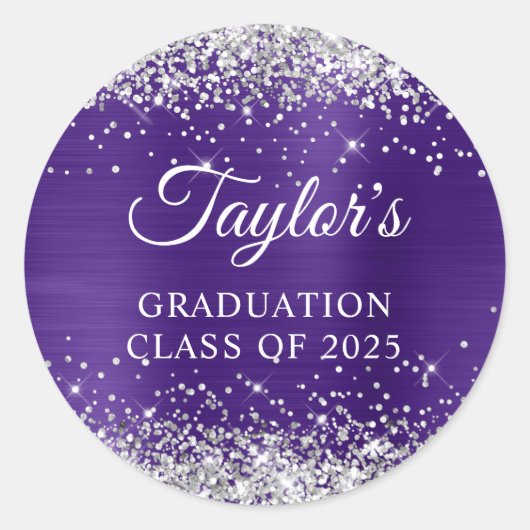 Silver Glitzer Hübsch Dark Lila Foil Abschluss Runder Aufkleber (Vorderseite)